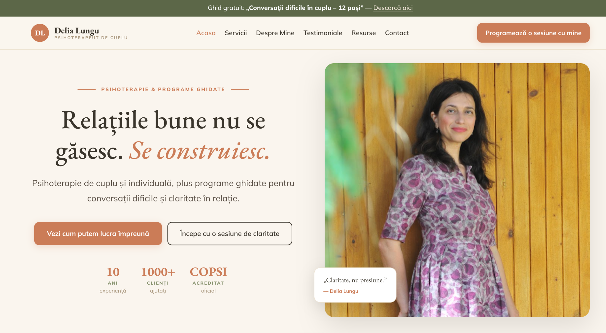 Captură reprezentativă website Delia Lungu